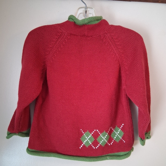 L.L. Bean Kid's Red and Green Cotton Sweater with Scottie Dog Design Sz 12-18 M - Picture 12 of 12